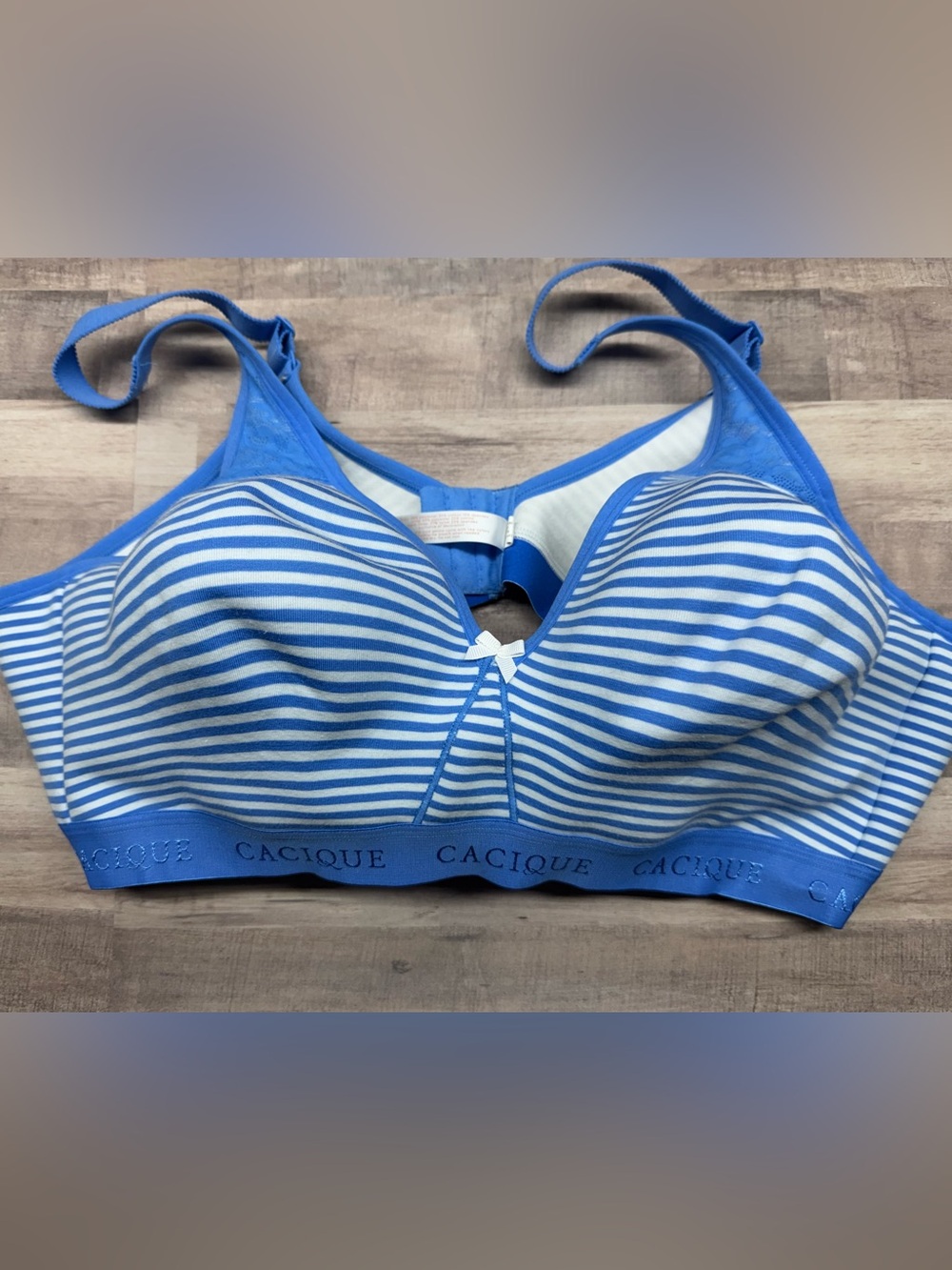 Cacique Blue Striped Unlined Full Coverage No-Wire Bra Size 46C